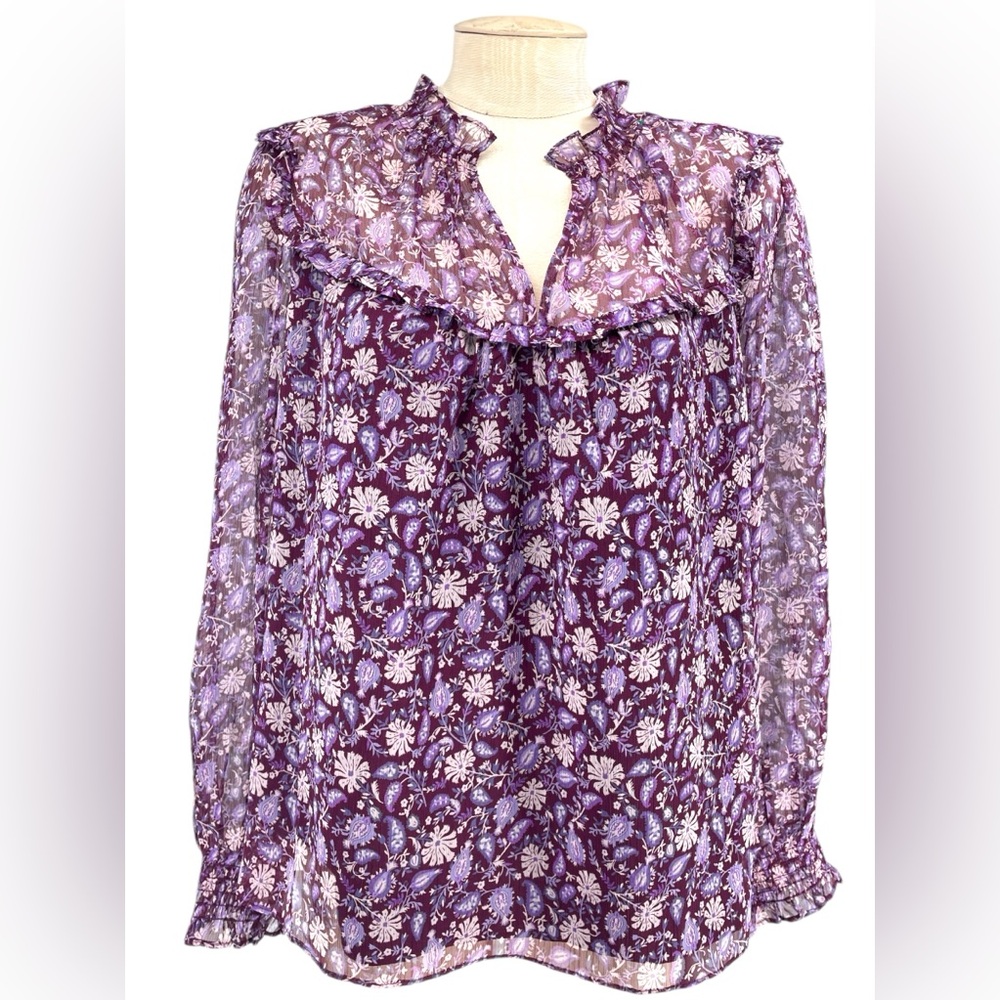 Draper James Purple Floral Ruffle Blouse